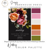 Elegant Moody Bourgondië & Roze Bloemen bruiloft Bedankkaart