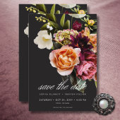 Elegant Moody Bourgondië & Roze Bloemen bruiloft Save The Date