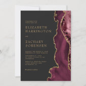Elegant Moody Burgundy Agate Gold Wedding Kaart (Voorkant)