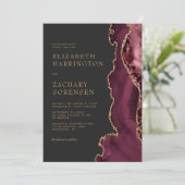Elegant Moody Burgundy Agate Gold Wedding Kaart (Staand voorkant)