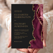Elegant Moody Burgundy Agate Gold Wedding Kaart