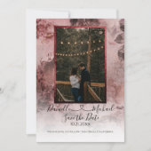 Elegant Moody Burgundy Floral Script Heart Foto Save The Date (Voorkant)