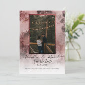 Elegant Moody Burgundy Floral Script Heart Foto Save The Date (Staand voorkant)