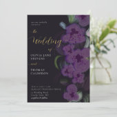 Elegant Moody Dark Paarse Orchids Bouquet Wedding Kaart (Staand voorkant)