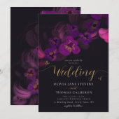 Elegant Moody Dark Paarse Orchids Floral Wedding Kaart (Voorkant / Achterkant)