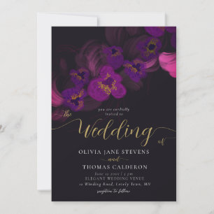 Elegant Moody Dark Paarse Orchids Floral Wedding Kaart
