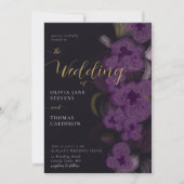 Elegant Moody Dark Paarse Orchids Wreath Wedding Kaart (Voorkant)