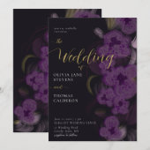 Elegant Moody Dark Paarse Orchids Wreath Wedding Kaart (Voorkant / Achterkant)