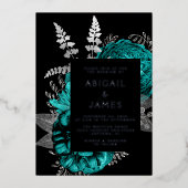 Elegant Moody Donker Bloemen Blauwgroen Zilveren B Folie Uitnodiging (Voorkant)