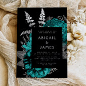 Elegant Moody Donker Bloemen Blauwgroen Zilveren B Folie Uitnodiging