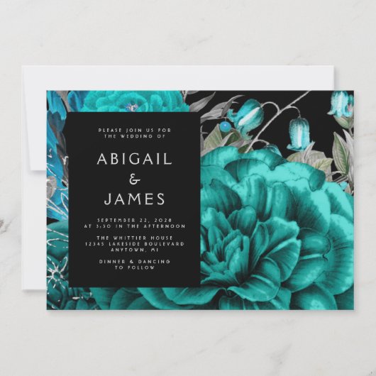 Elegant Moody Donker Bloemen Blauwgroen Zilveren B Kaart (Voorkant)