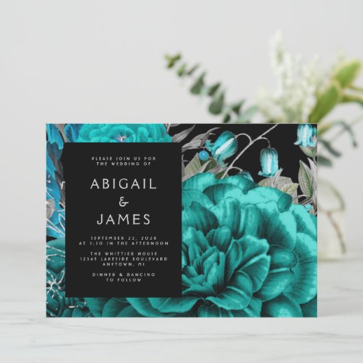 Elegant Moody Donker Bloemen Blauwgroen Zilveren B Kaart (Staand voorkant)