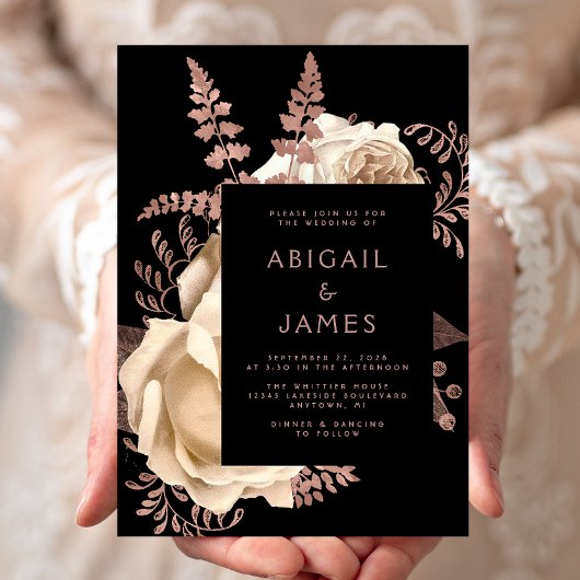 Elegant Moody Donker Bloemen Ivoor Roos Goud Bruil Kaart