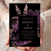 Elegant Moody Donker Bloemen Paarse Roos Gouden Br Folie Uitnodiging