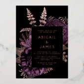 Elegant Moody Donker Bloemen Paarse Roos Gouden Br Folie Uitnodiging (Voorkant)
