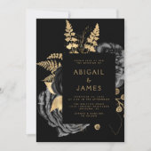 Elegant Moody Donker Bloemen Zwart Goud Bruiloft Kaart (Voorkant)