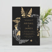 Elegant Moody Donker Bloemen Zwart Goud Bruiloft Kaart (Staand voorkant)