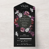 Elegant Moody Donker Paarse Bloemen Bruiloft All In One Uitnodiging (Binnen)