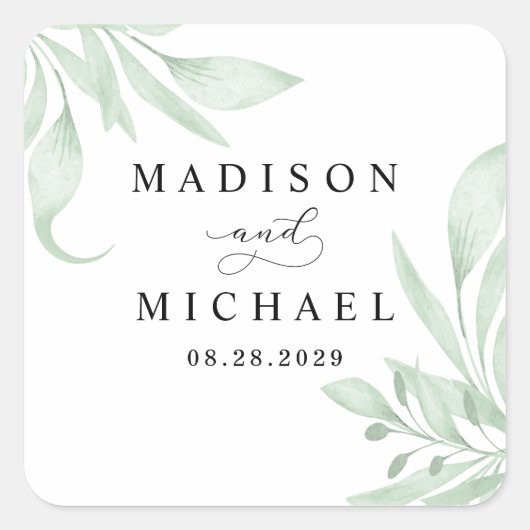 Elegant Moody Eucalyptus Leaves Greenery Wedding Vierkante Sticker (Voorkant)