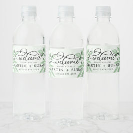 Elegant Moody Eucalyptus Leaves Greenery Wedding Waterfles Etiket