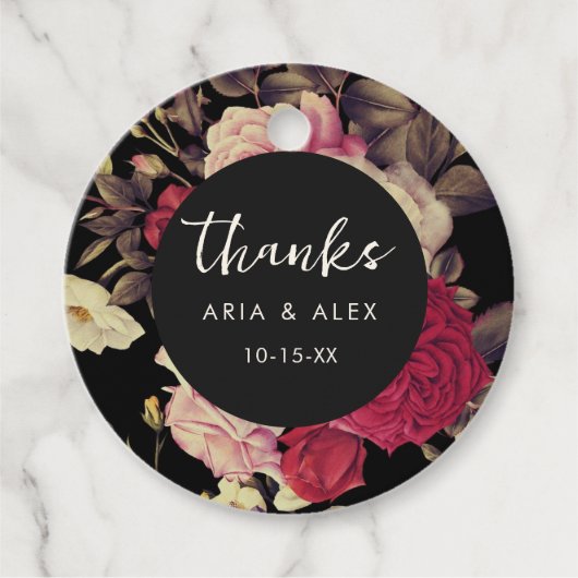 Elegant Moody Floral Bruiloft Naam Datum Bedankt Bedankjes Labels (Voorkant)