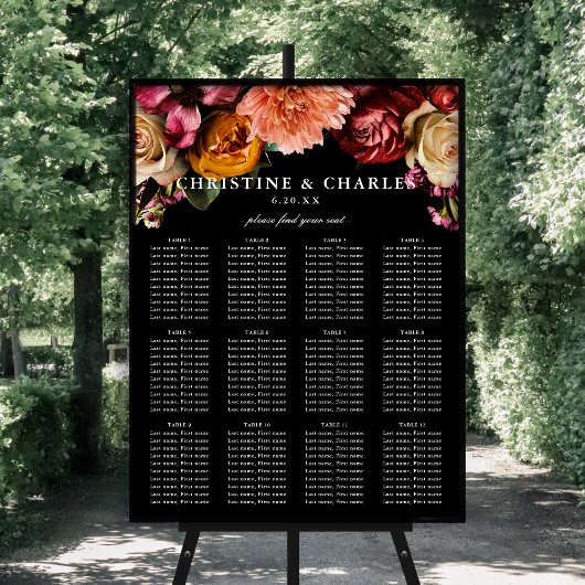 Elegant + Moody Floral Wedding Seating Chart Poster
