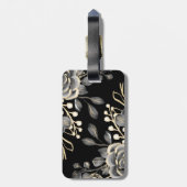 Elegant Moody Grey Bloemen Goud Zwart Waterverf Bagagelabel (Achterkant verticaal)
