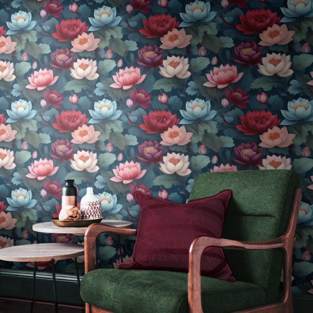 Elegant Moody Modern Lotus Bloem Patroon Behang (Elegant Moody Modern Lotus Flower Pattern Wallpaper)