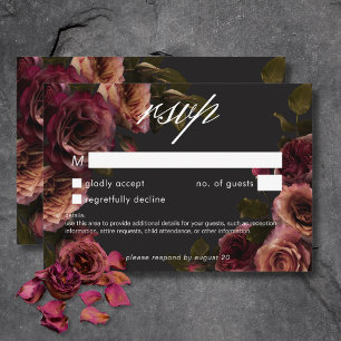 Elegant Moody Muted Roest Bourgondië Bloemen Geen  RSVP Kaartje