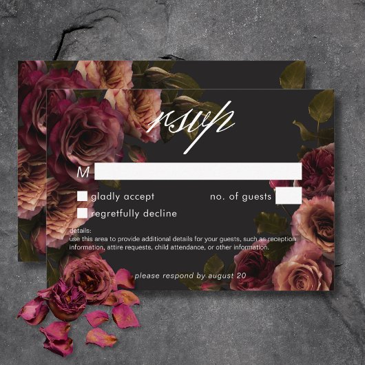Elegant Moody Muted Roest Bourgondië Bloemen Geen  RSVP Kaartje