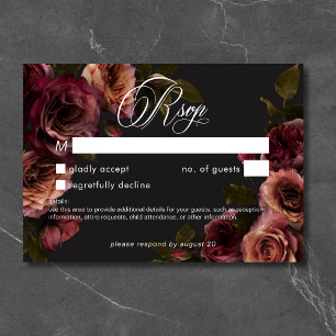 Elegant Moody Muted Roest Bourgondië Bloemen Geen  RSVP Kaartje