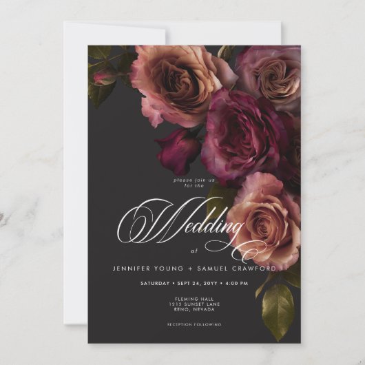 Elegant Moody Muted Rust & Bourgondië Bloemen brui Kaart (Voorkant)