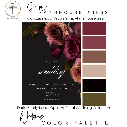 Elegant Moody Muted Rust & Bourgondië Bloemen brui Kaart