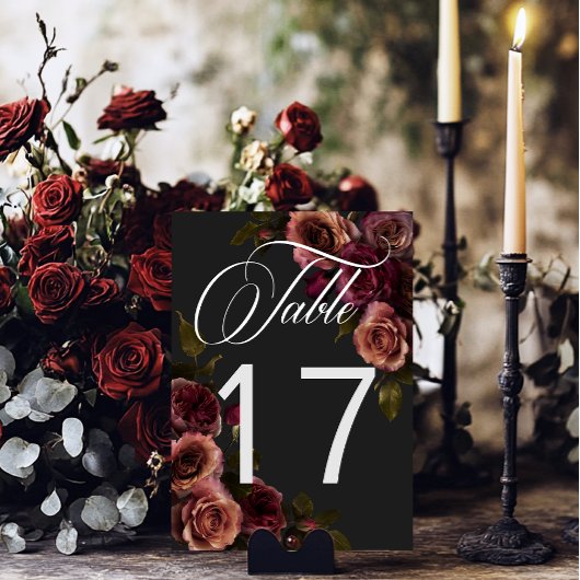 Elegant Moody Muted Rust & Bourgondië Bloemen brui Kaart