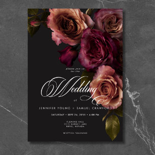 Elegant Moody Muted Rust & Bourgondië Bloemen brui Kaart