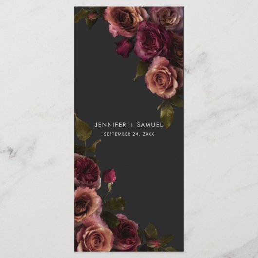 Elegant Moody Muted Rust & Bourgondië Bloemen brui Menu (Achterkant)