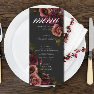 Elegant Moody Muted Rust & Bourgondië Bloemen brui Menu