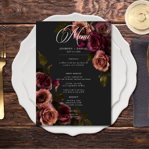 Elegant Moody Muted Rust & Bourgondië Bloemen brui Menu