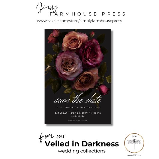 Elegant Moody Muted Rust & Bourgondië Bloemen brui Save The Date