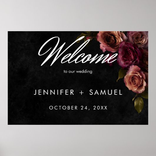 Elegant Moody Muted Rust & Bourgondië Bloemen Welk Poster (Voorkant)