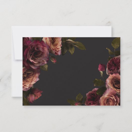 Elegant Moody Muted Rust & Bourgondië Bloemendiner RSVP Kaartje (Achterkant)