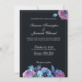 Elegant Moody Paarse Waterverf Floral Wedding Kaart
