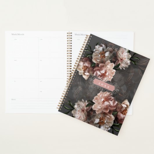Elegant Moody Pink Flowers  Swirls Custom Planner (Display)