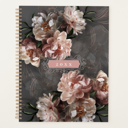 Elegant Moody Pink Flowers  Swirls Custom Planner (Voorkant)
