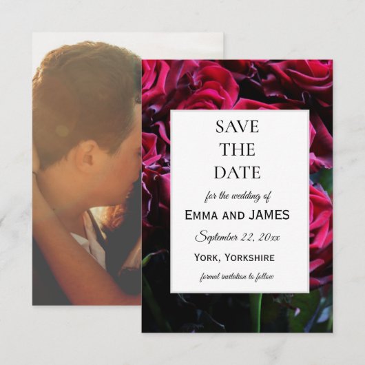 Elegant Moody Romantic Rozen Floral Foto Save The Date (Voorkant / Achterkant)