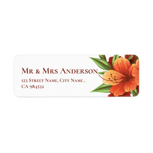 Elegant Moody Sinaasappel Bloemen Bruiloft Adres Etiket (Voorkant)