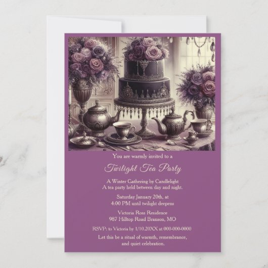 Elegant Moody Tea Party Invitation Kaart (Voorkant)