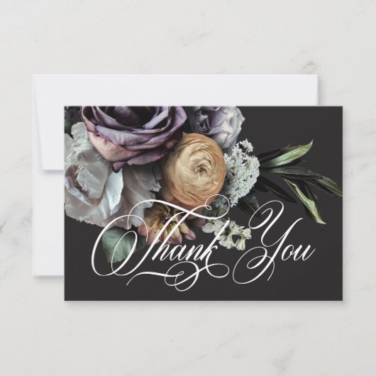 Elegant Moody Twilight Gedempte Bloemen Bruiloft Bedankkaart (Voorkant)
