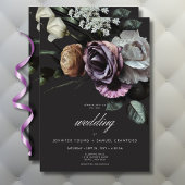 Elegant Moody Twilight Gedempte Bloemen Bruiloft Kaart