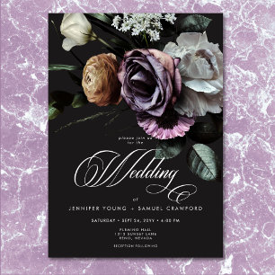 Elegant Moody Twilight Gedempte Bloemen Bruiloft Kaart
